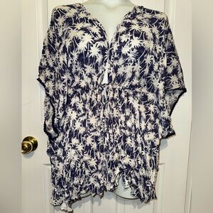 Make + Model Nordstrom Tie Front Cover Up Kimono Robe Cobalt Navy Palm L / XL